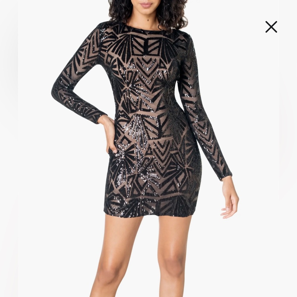 Dress the Population Black Sequin Long Sleeve Dress